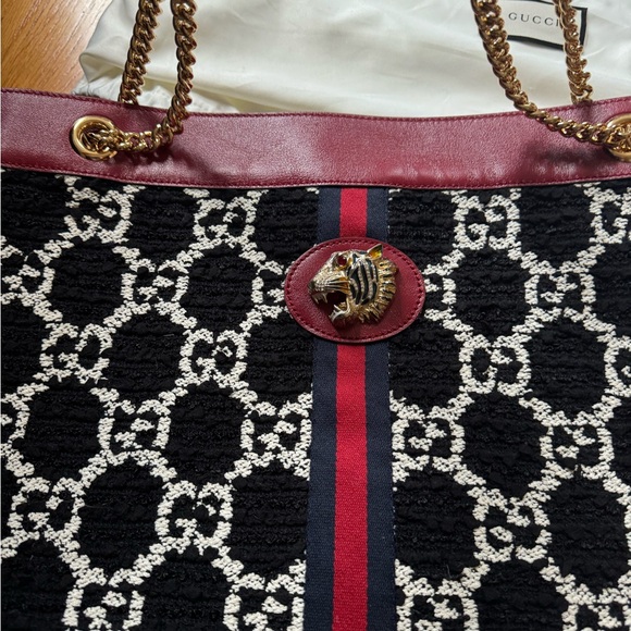 Authentic Rare Gucci Raja Leather and Tweed Tote w/ Crystal Tiger - Brand New - Picture 10 of 12